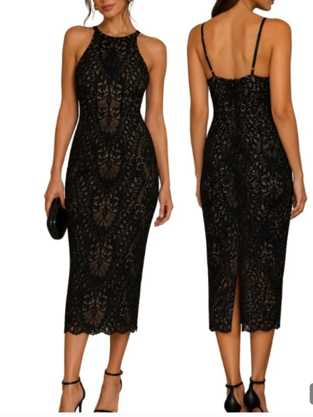Aqua Black Lace over nude bodycon formal homecoming wedding guest sexy Dress